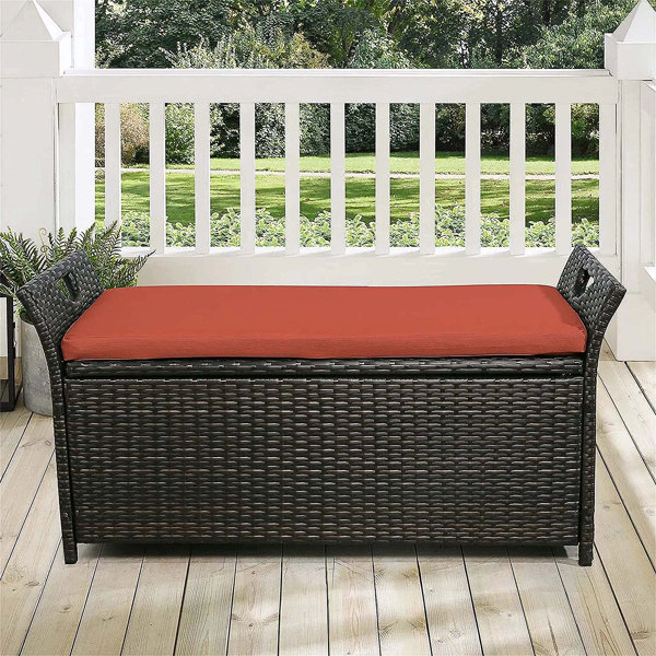 Red Barrel Studio® Outdoor Rattan Bench Patio Bench Storage Box with